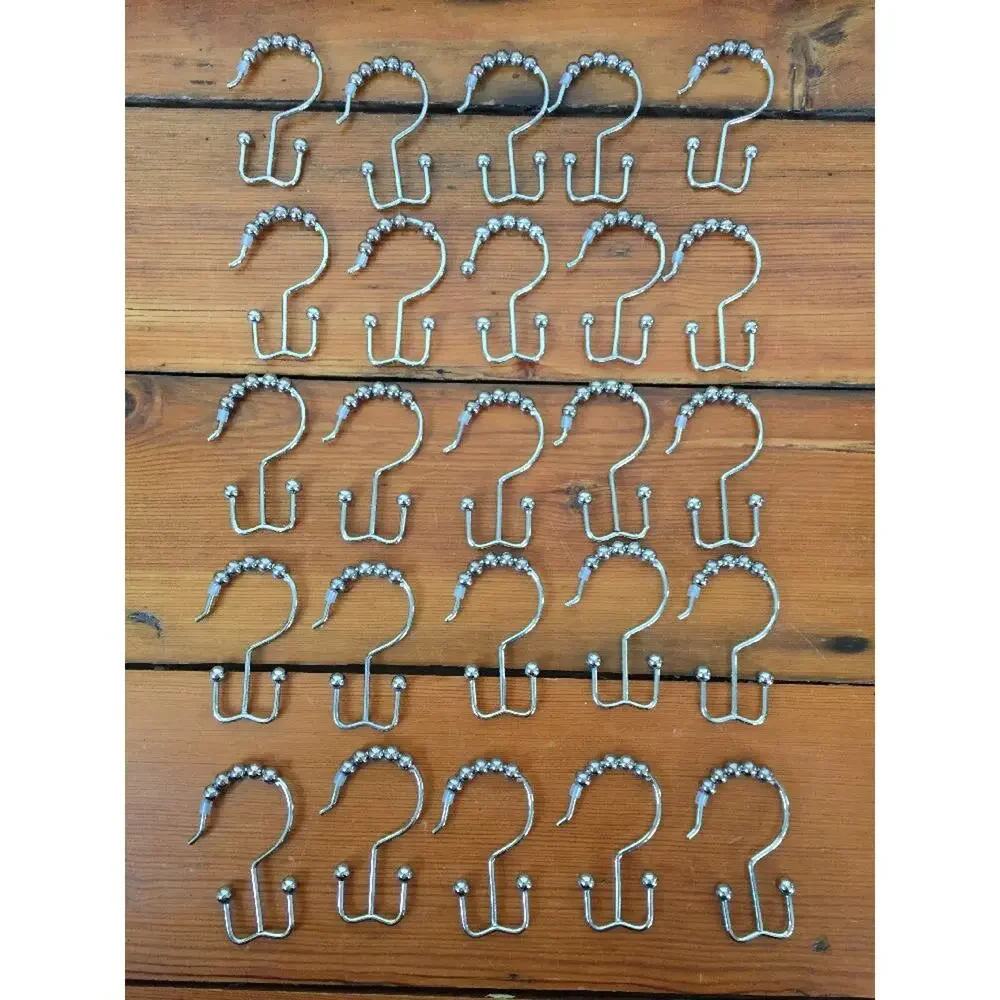 LOT 36 Shiny Polished Chrome Double Shower Curtain + Liner Rollerball Hooks